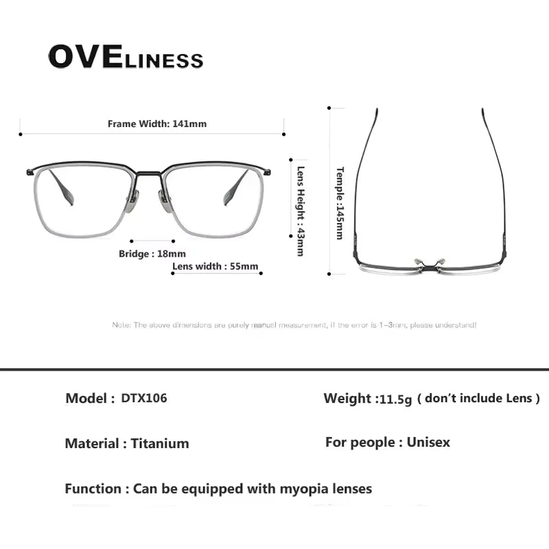Oveliness Men's Full Rim Square Acetate Titanium Eyeglasses 614106