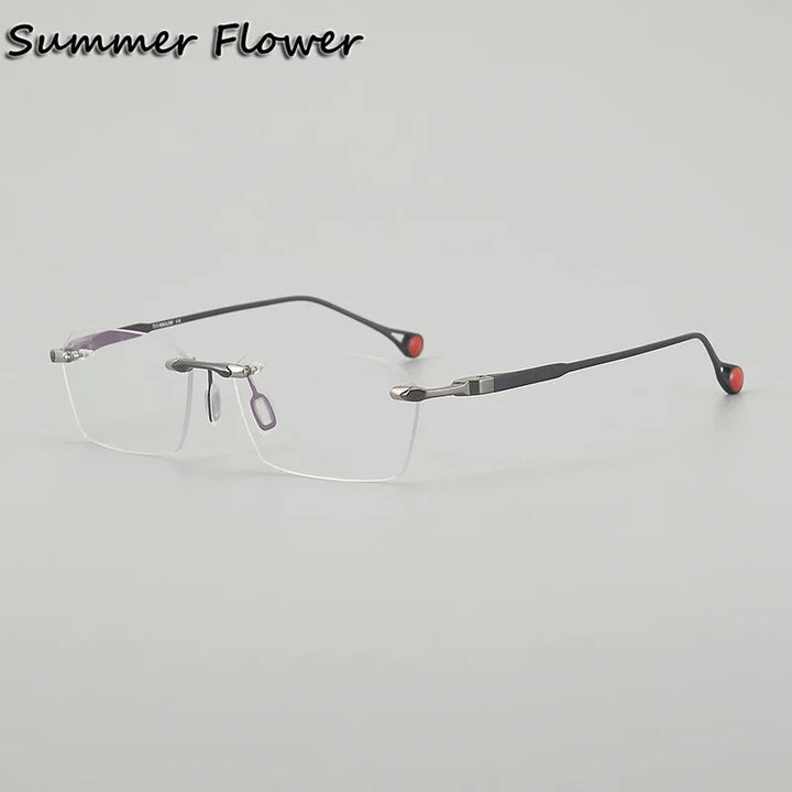 Summer Flower Unisex Rimless Polygon Square Titanium Eyeglasses 611307