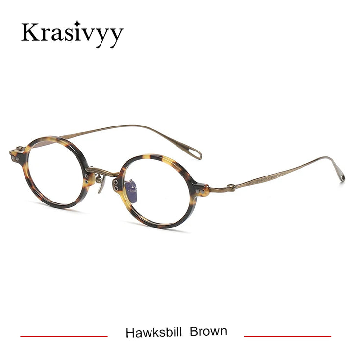 Krasivyy Unisex Full Rim Round Titanium Acetate Eyeglasses 45956 Full Rim Krasivyy Hawksbill Brown