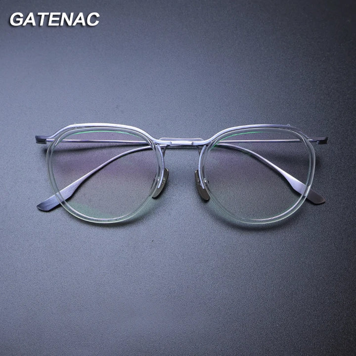 Gatenac Unisex Full Rim Round Titanium Eyeglasses Gxyj-1174 Full Rim Gatenac Silver