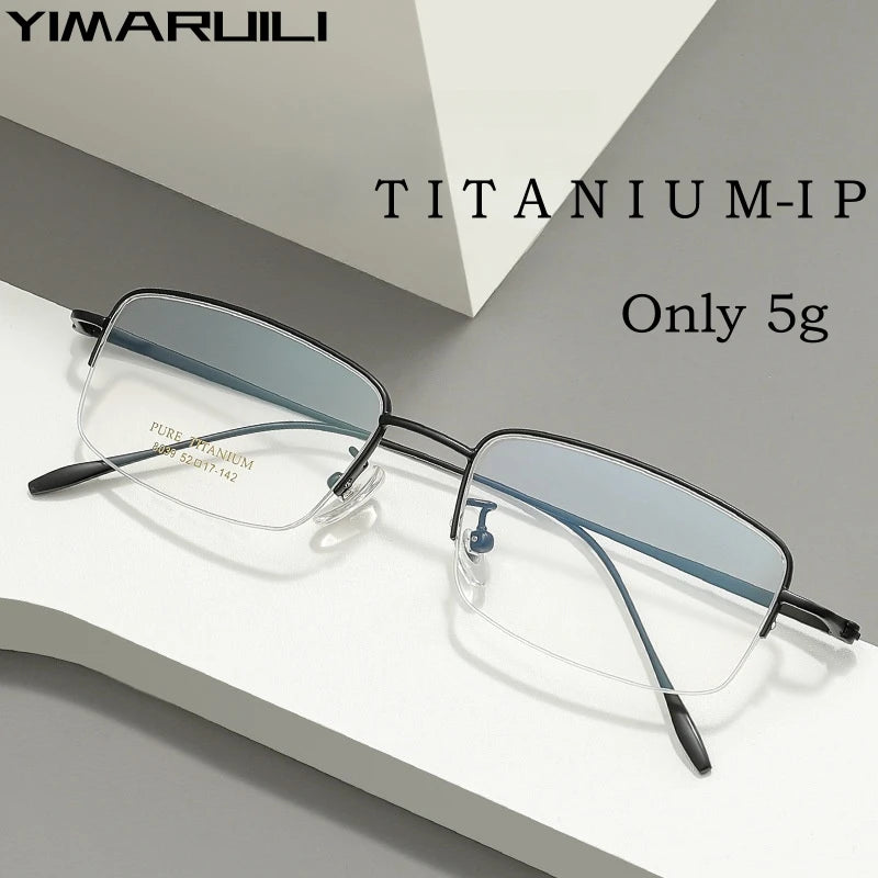 Yimaruili Men's Semi Rim Square Titanium  Eyeglasses Y8039 Full Rim Yimaruili Eyeglasses