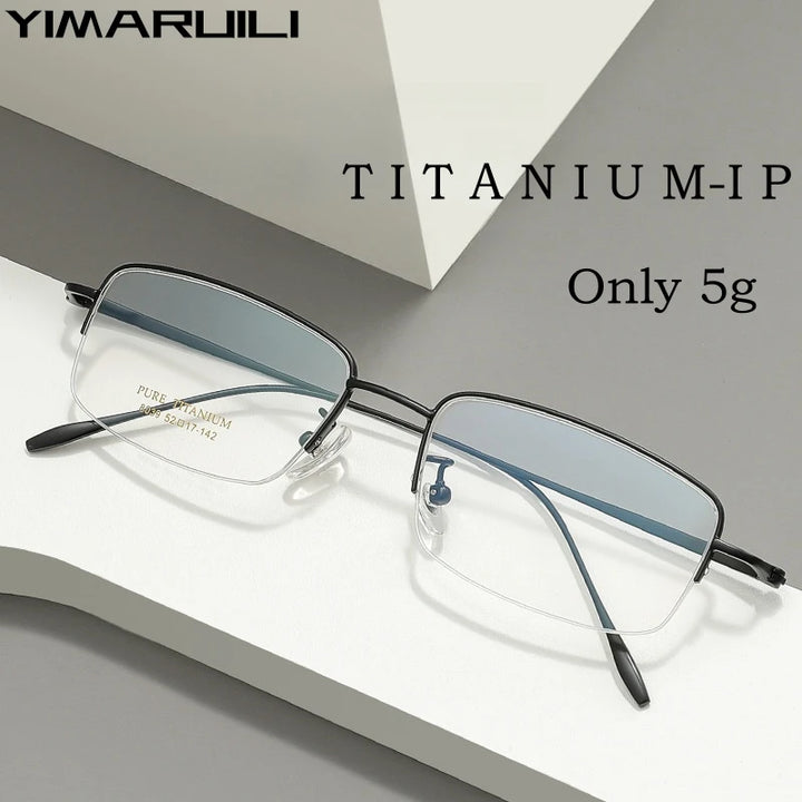 Yimaruili Men's Semi Rim Square Titanium  Eyeglasses Y8039 Full Rim Yimaruili Eyeglasses