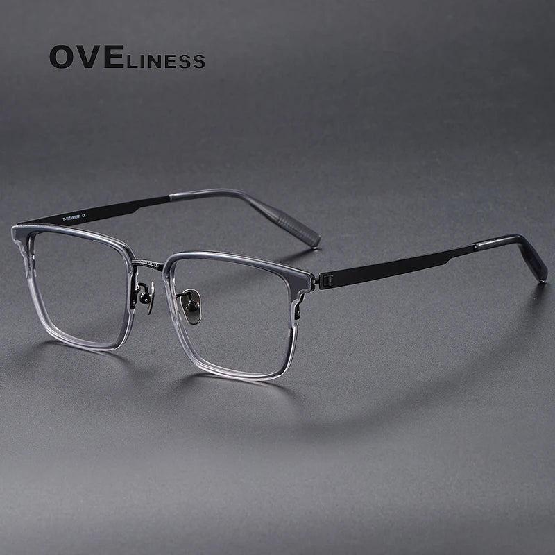 Oveliness Unisex Full Rim Square Acetate Screwless Titanium Eyeglasses 80981 Full Rim Oveliness grey black  