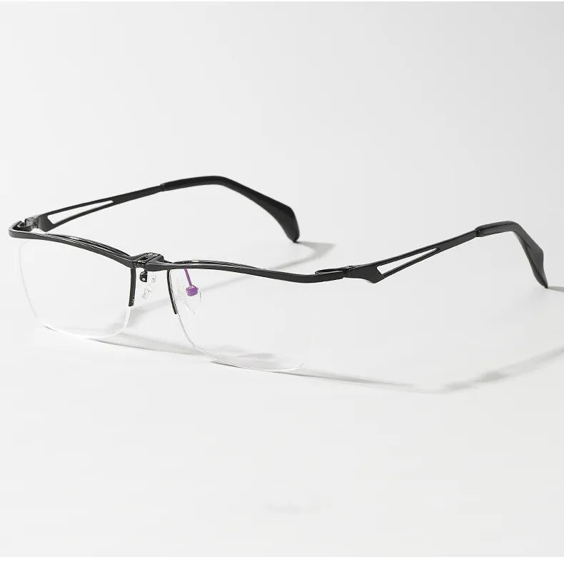 Chashma Ochki Men's Semi Rim Square Brow Line Titanium Eyeglasses 14489 Semi Rim Chashma Ochki Black