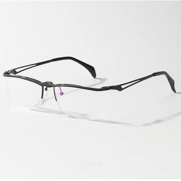 Chashma Ochki Men's Semi Rim Square Brow Line Titanium Eyeglasses 14489 Semi Rim Chashma Ochki Black