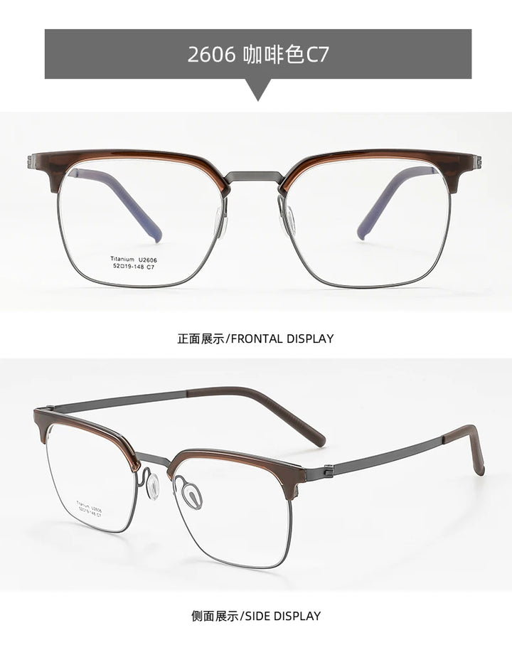 Reven Jate Unisex Full Rim Browline Square Titanium Eyeglasses 2606 Full Rim Reven Jate