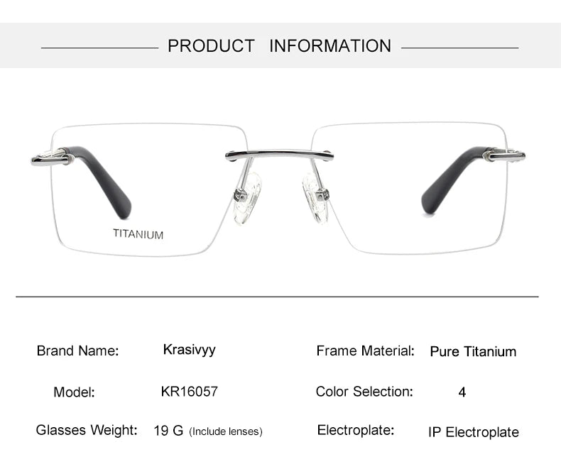Krasivyy Unisex Rimless Square Titanium Eyeglasses 1657 Rimless Krasivyy