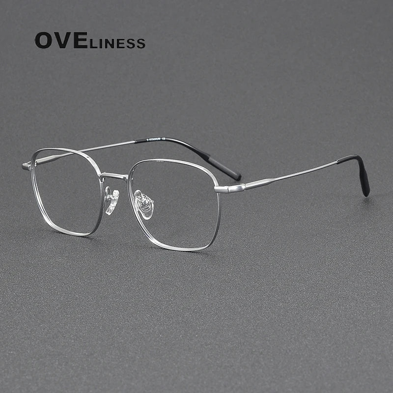Oveliness Unisex Full Rim Square Polygon Titanium Eyeglasses 81027 Full Rim Oveliness silver
