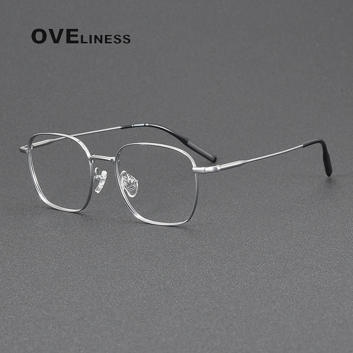 Oveliness Unisex Full Rim Square Polygon Titanium Eyeglasses 81027 Full Rim Oveliness silver