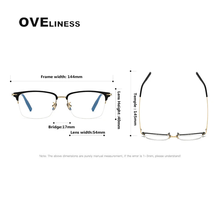 Oveliness Unisex Semi Rim Square Acetate Titanium Eyeglasses 80990 Semi Rim Oveliness