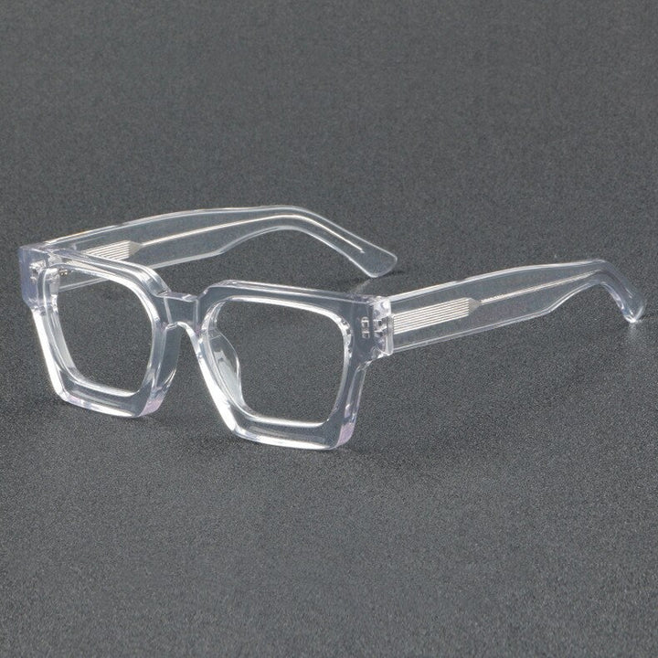 Brightzone Unisex Full Rim Flat Top Square Handcrafted Acetate Eyeglasses 1439 Full Rim Brightzone Clear  