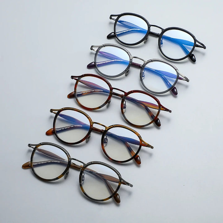 Gatenac Unisex Full Rim Round Acetate Titanium Eyeglasses Gxyj1158 Full Rim Gatenac