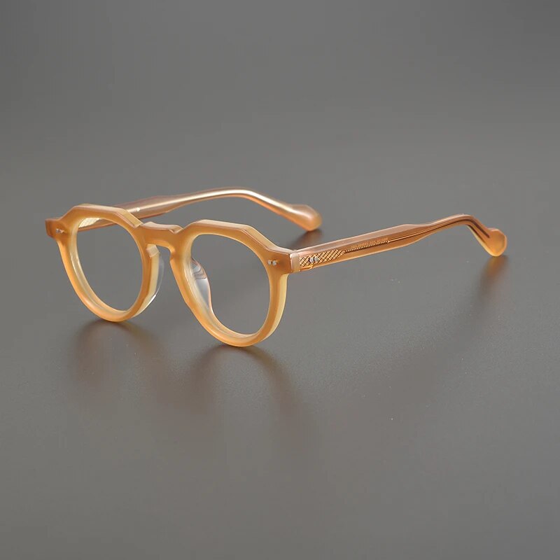 Gatenac Unisex Full Rim Flat Top Round Acetate Eyeglasses Gxyj1141 Full Rim Gatenac Orange