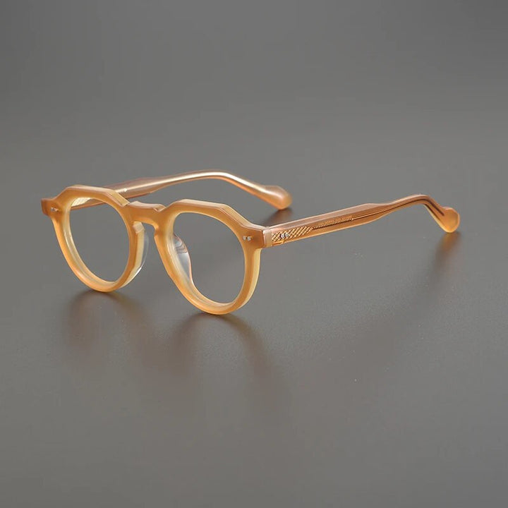 Gatenac Unisex Full Rim Flat Top Round Acetate Eyeglasses Gxyj1141 Full Rim Gatenac Orange