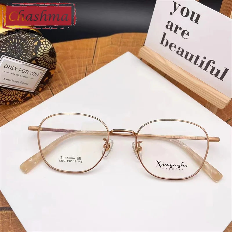 Chashma Ottica Unisex Full Rim Small Round Square Titanium Eyeglasses 1202 Full Rim Chashma Ottica Rose Gold