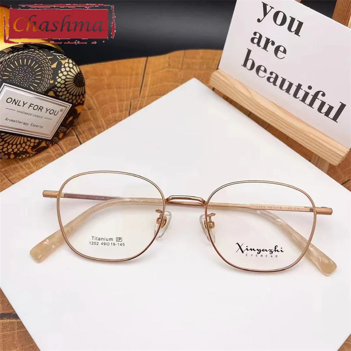 Chashma Ottica Unisex Full Rim Small Round Square Titanium Eyeglasses 1202 Full Rim Chashma Ottica Rose Gold