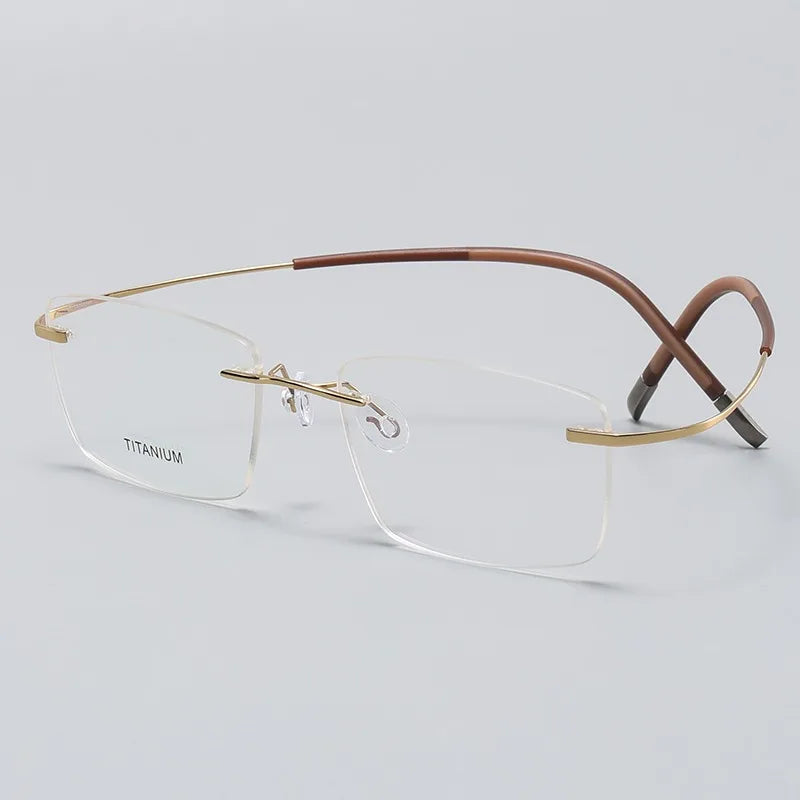 Hdcrafter Unisex Rimless Square Titanium Eyeglasses 87577 Rimless Hdcrafter Eyeglasses Gold