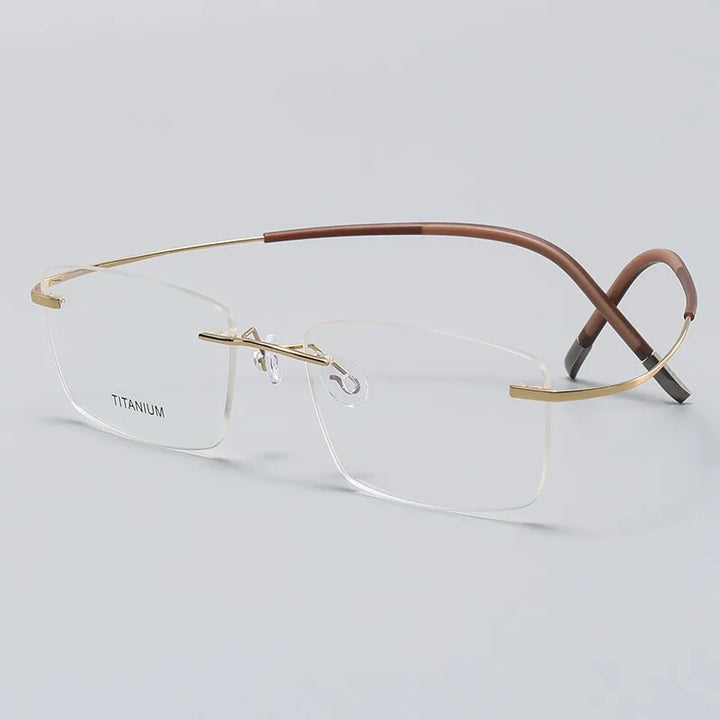 Hdcrafter Unisex Rimless Square Titanium Eyeglasses 87577 Rimless Hdcrafter Eyeglasses Gold