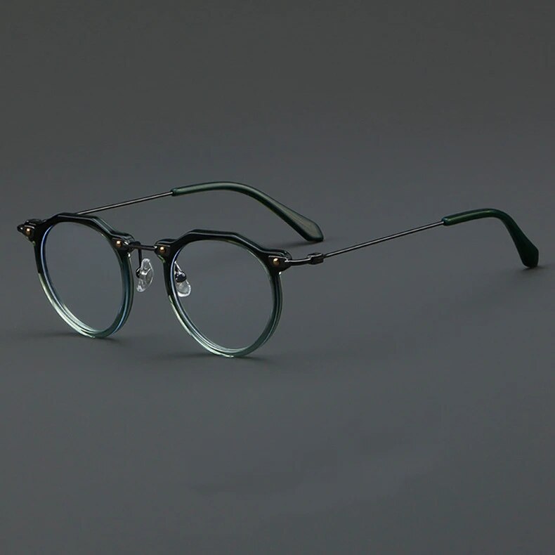 CCspace Unisex Full Rim Flat Top Round Acetate Eyeglasses 57028 Full Rim CCspace C6Green