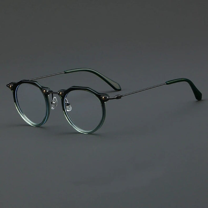 CCspace Unisex Full Rim Flat Top Round Acetate Eyeglasses 57028 Full Rim CCspace C6Green