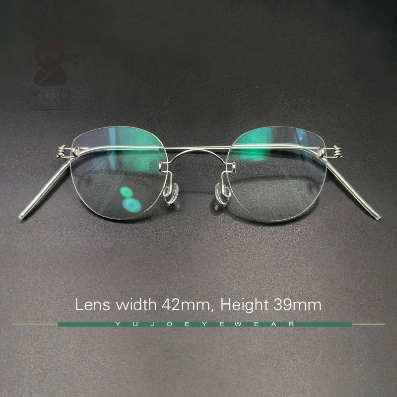 Yujo Unisex Handcrafted Rimless Oval Screwless Steel Eyeglasses 313533