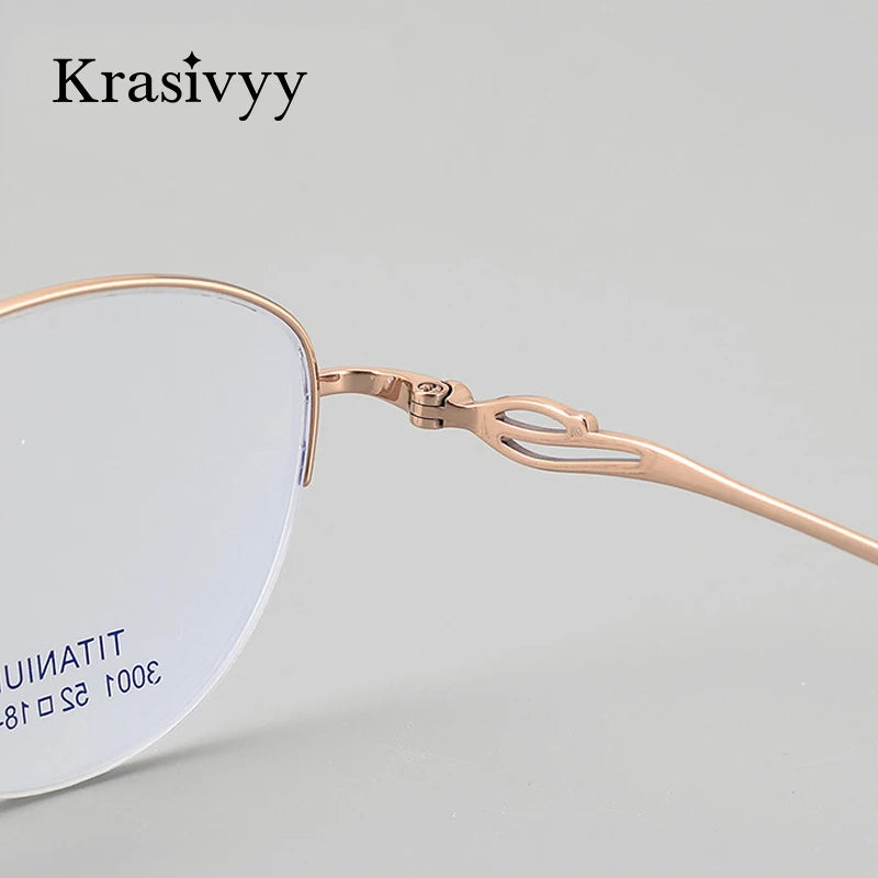 Krasivyy Women's Semi Rim Oval Cat Eye Titanium Eyeglasses 443001 Semi Rim Krasivyy