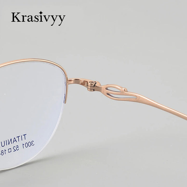 Krasivyy Women's Semi Rim Oval Cat Eye Titanium Eyeglasses 443001 Semi Rim Krasivyy
