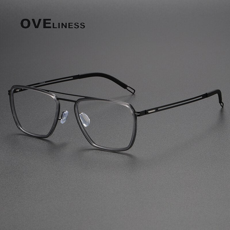 Oveliness Unisex Full Rim Square Double Bridge Titanium Eyeglasses 8202311 Full Rim Oveliness grey black