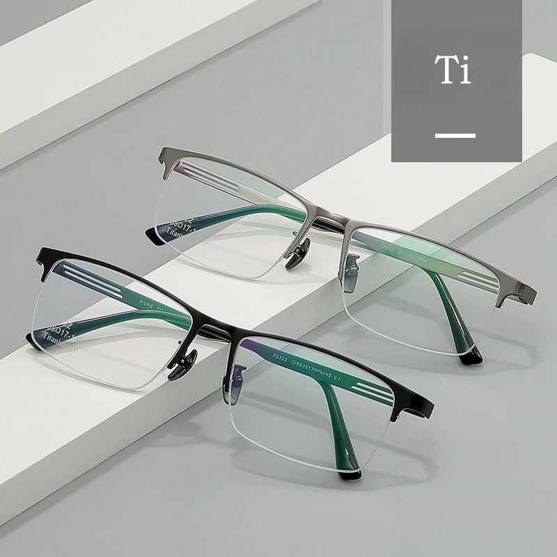Yimaruili Men's Semi Rim Square Titanium Eyeglasses Y2322 Semi Rim Yimaruili Eyeglasses