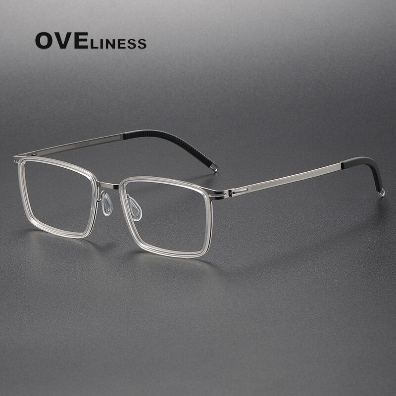 Oveliness Unisex Full Rim Square Screwless Titanium Acetate Eyeglasses 8202318 Full Rim Oveliness transparent  