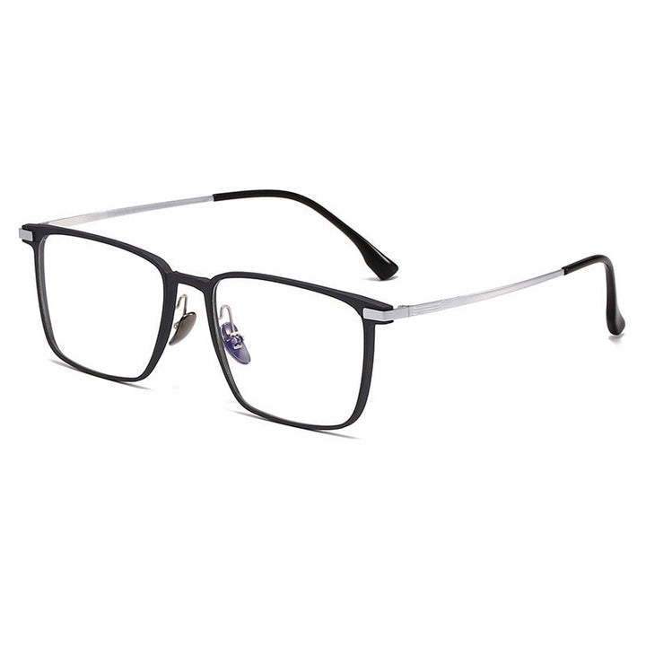 Hdcrafter Unisex Full Rim Square Titanium Eyeglasses 20247 Full Rim Hdcrafter Eyeglasses Grey-Silver