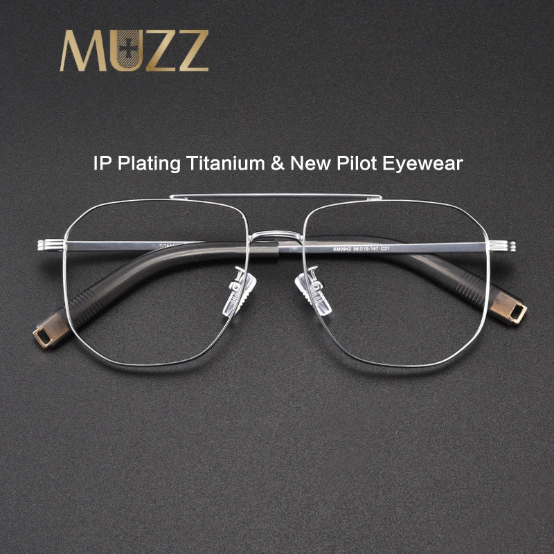 Muzz Mens Full Rim Double Bridge Square Titanium Eyeglasses 0942 Full Rim Muzz   
