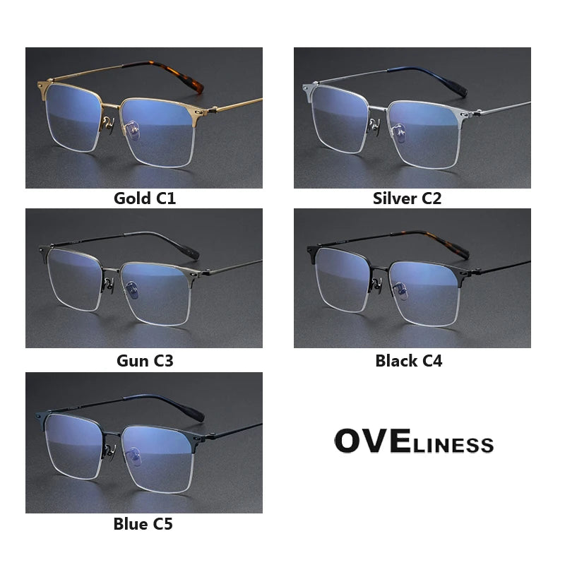 Oveliness Men's Semi Rim Square Titanium Eyeglasses 8107 Semi Rim Oveliness