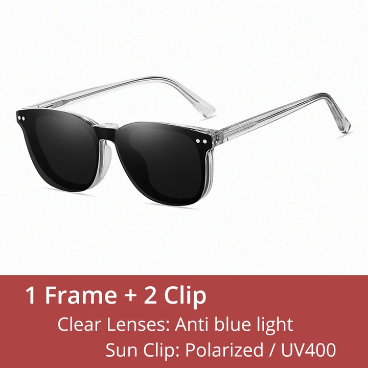 Ralferty Unisex Full Rim Square Tr 90 Eyeglasses Clip On Sunglasses 97757