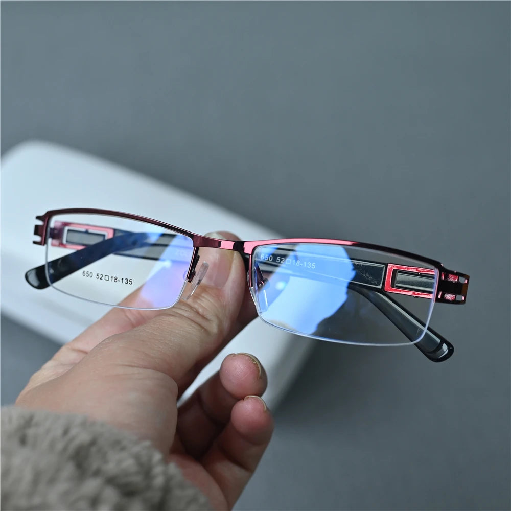 Cubojue Unisex Semi Rim Brow Line Rectangle Alloy Reading Glasses C650 Reading Glasses Cubojue +325 red
