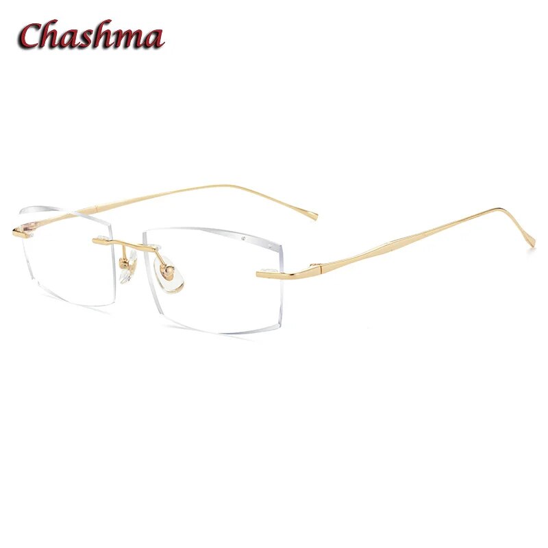 Chashma Ochki Unisex Rimless Square Titanium Eyeglasses 632 Rimless Chashma Ochki Gold Clear