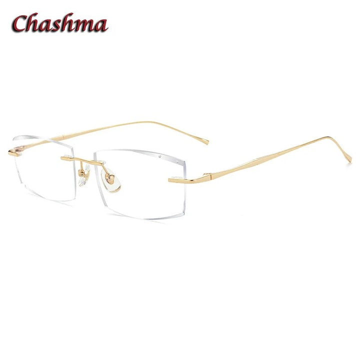 Chashma Ochki Unisex Rimless Square Titanium Eyeglasses 632 Rimless Chashma Ochki Gold Clear