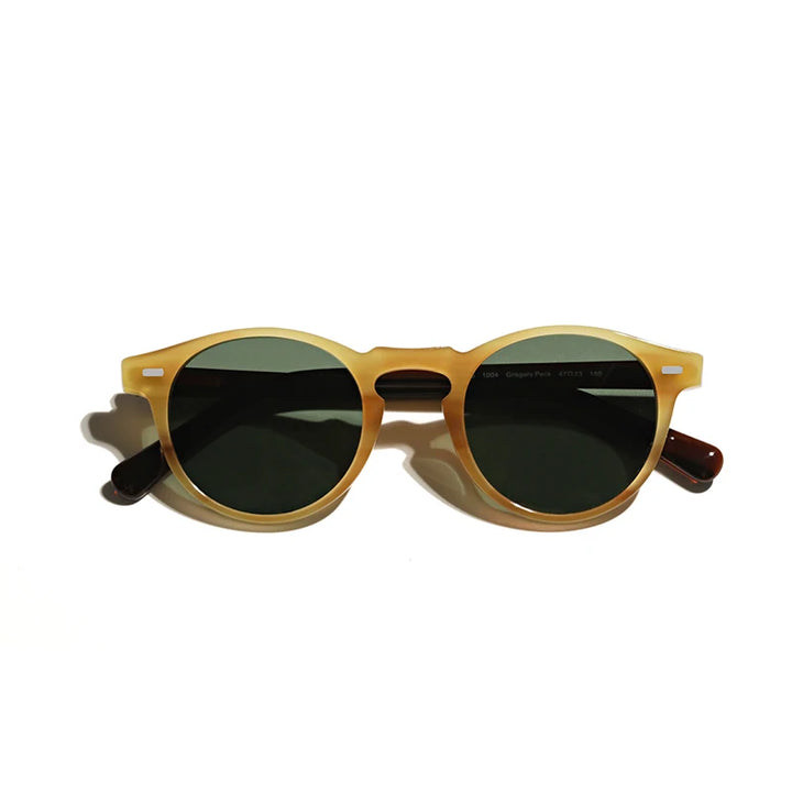 Hewei Unisex Full Rim Round Acetate Polarized Sunglasses 5186 Sunglasses Hewei yellow vs green as picture 