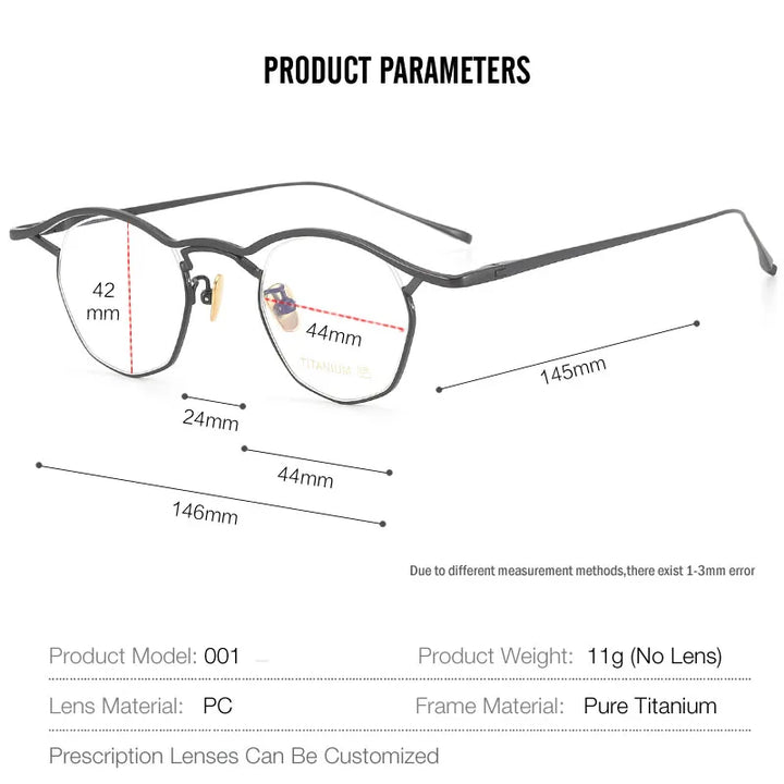 Muzz Unisex Full Rim Small Brow Line Polygon Titanium Eyeglasses Mu004 Full Rim Muzz   