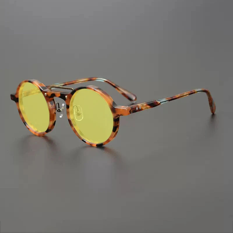 Gatenac Unisex Full Rim Round Polarized Acetate Sunglasses Mo11 Sunglasses Gatenac Tortoiseshell Yellow