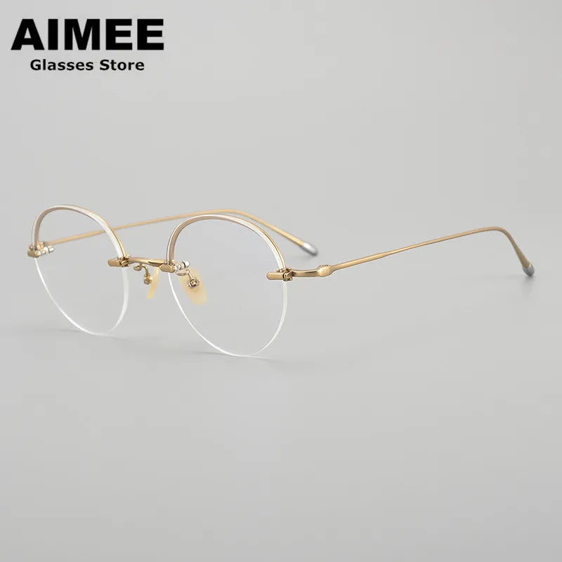 Aimee Unisex Semi Rim Round Titanium Eyeglasses 45921 Semi Rim Aimee Golden