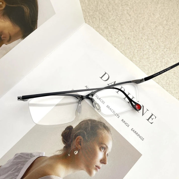 Muzz Mens Semi Rim Rectangle Titanium Eyeglasses 222 Semi Rim Muzz