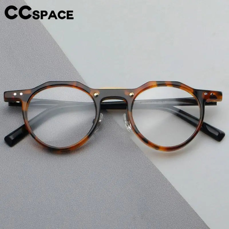 CCspace Unisex Full Rim Flat Top Round Acetate Eyeglasses 56934 Full Rim CCspace