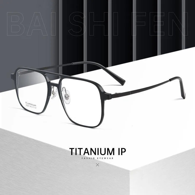Hdcrafter Men's Full Rim Large Square Double Bridge Titanium Eyeglasses 28537 Full Rim Hdcrafter Eyeglasses   