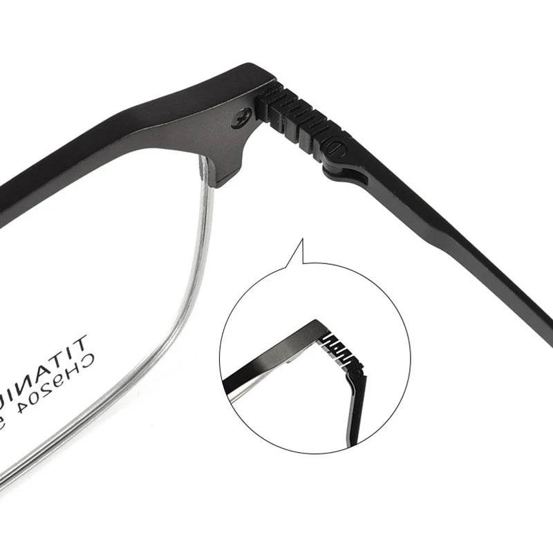 Handoer Men's Semi Rim Square Double Bridge Titanium Eyeglasses 9204 Semi Rim Handoer