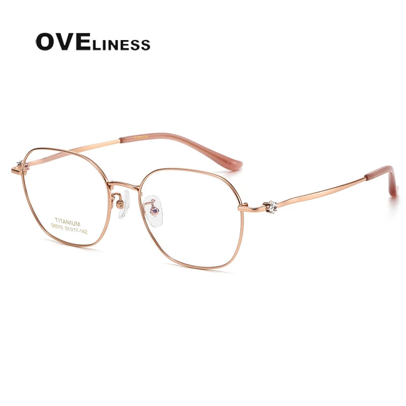 Oveliness Women's Full Rim Polygon Oval Titanium Eyeglasses 6016 Full Rim Oveliness rose gold