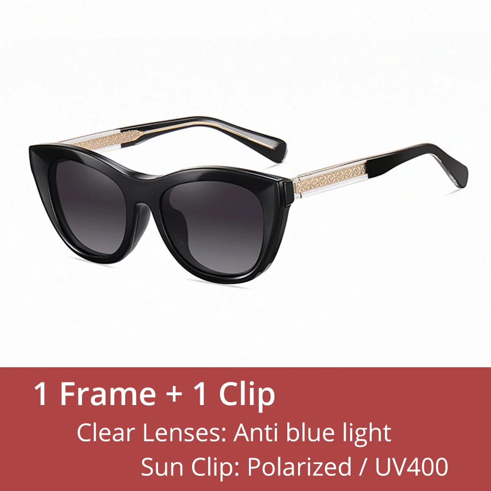 Ralferty Women's Full Rim Cat Eye Tr 90 Eyeglasses Clip On Sunglasses 81629