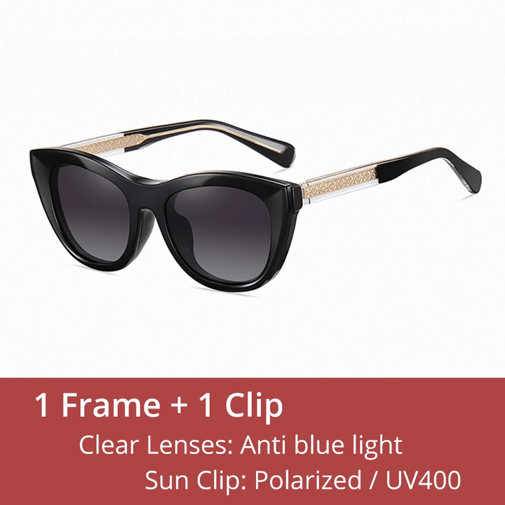 Ralferty Women's Full Rim Cat Eye Tr 90 Eyeglasses Clip On Sunglasses 81629