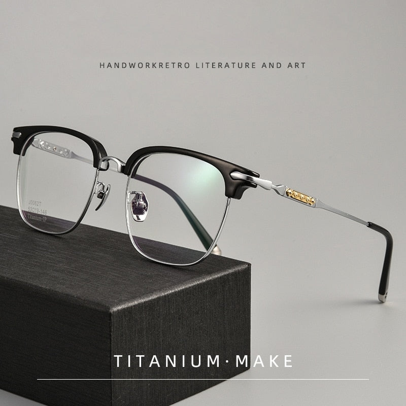 Yimaruili Men's Full Rim Square Titanium Eyeglasses J0062t Full Rim Yimaruili Eyeglasses   
