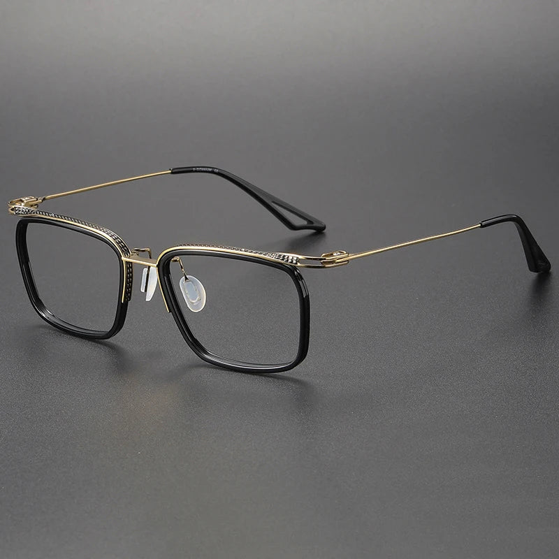 Black Mask Unisex Full Rim Square Titanium Acetate Eyeglasses 80863 Full Rim Black Mask Black-Gold